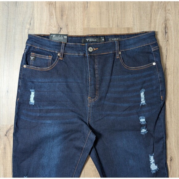 NWT Lucky & Blessed Blue Jeans Size 16 Flare Fit Distressed Stretch Slimming - Picture 3 of 12